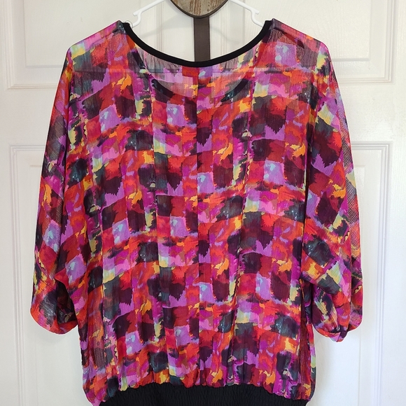 Fashion Bug Woman's Multi Patterned 3/4 Sleeve Blouse, Size: Large Color: Pink - Picture 8 of 12